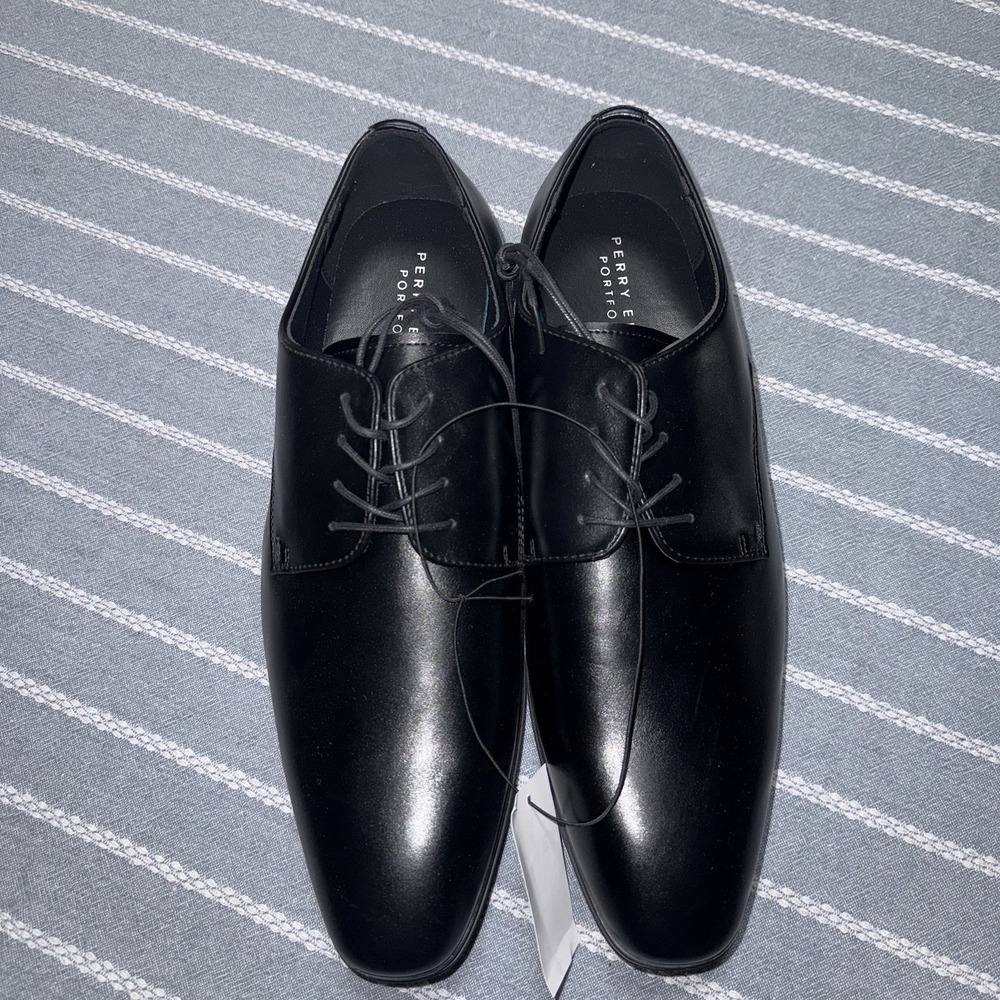 Perry Ellis Portfolio Men's Black Leather Lace-Up Derby Dress Shoes Size 11 NEW